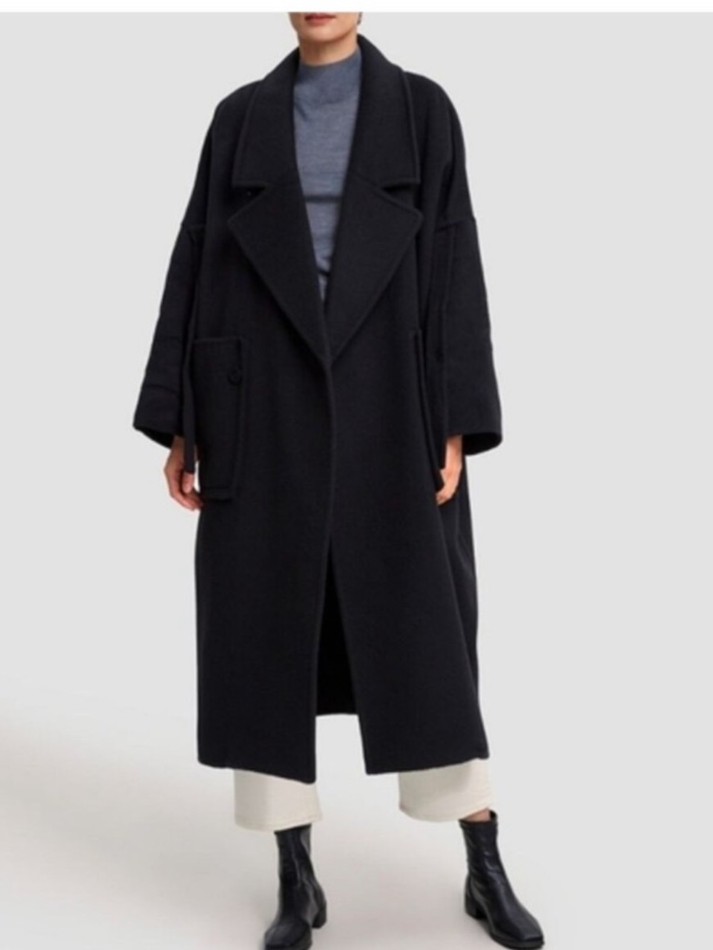 Lattelier Black 100% Wool Oversized Coat  Minimalist Long Coat Size L